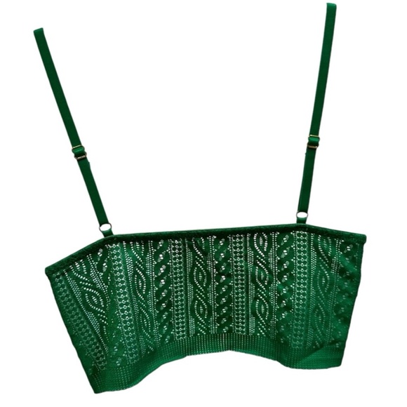 Aerie Green Alpine Cable Lace Longline Bralette Size Medium New with Tag - Picture 9 of 11